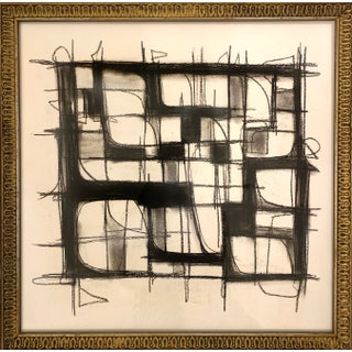 Contemporary Abstract Charcoal Drawing, Framed For Sale