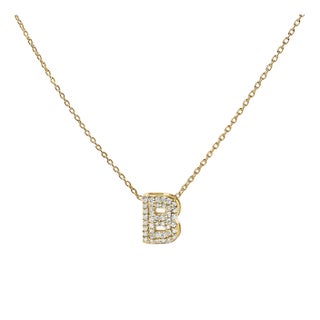 10K Yellow Gold Diamond Accent "B" Initial Bubble Pendant Necklace For Sale