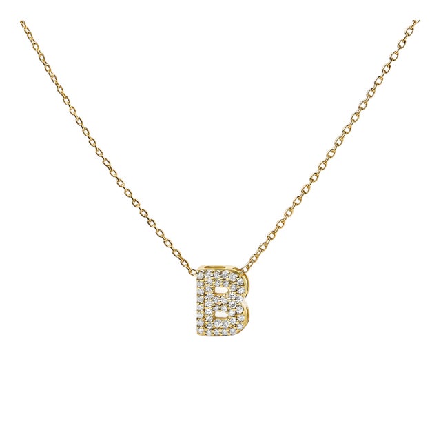 10K Yellow Gold Diamond Accent "B" Initial Bubble Pendant Necklace For Sale
