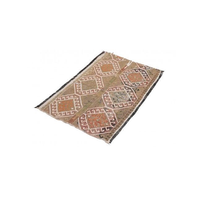 Handwoven vintage embroidered kilim rug from Marash region of Turkey. Approximately 50-60 years old. In good condition....