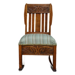 Antique Arts & Crafts Art Nouveau Mission Solid Oak Rocker Rocking Chair For Sale