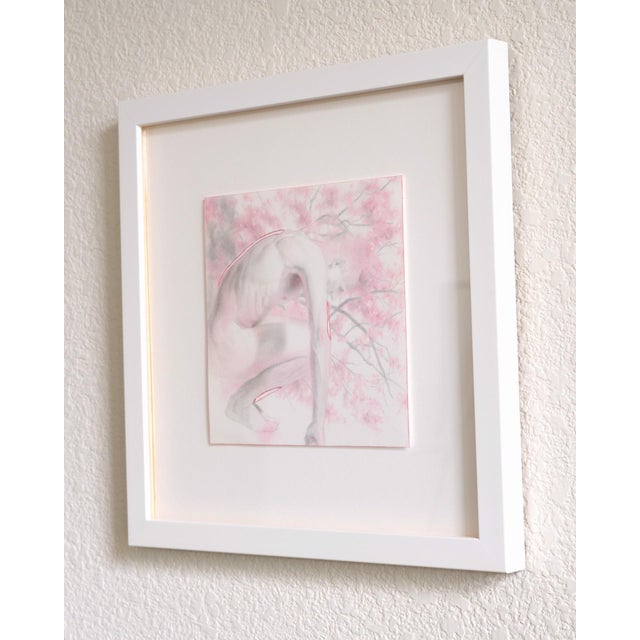 Figurative Figure 4 by Matthew Alfonso Durante | Graphite and Oil Pencil on Paper Depiction of a figure among pink trees For Sale - Image 3 of 3