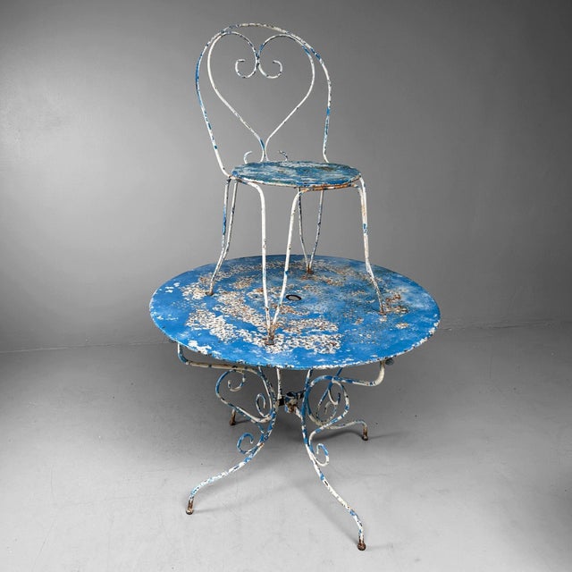 Blue French Garden Table and Chairs, 1950s-1960s, Set of 10 For Sale - Image 8 of 18