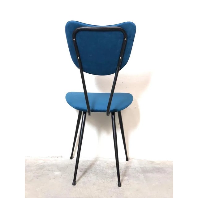 Blue Italian Upholstered Metal Chair, 1960s For Sale - Image 8 of 12