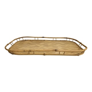 Vintage Bamboo Woven Bohemian Tiki Tray For Sale