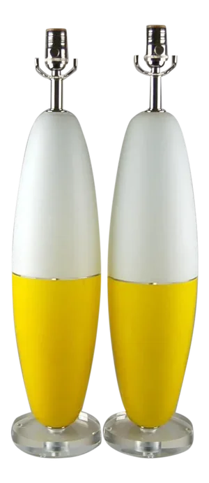 Vintage Murano Glass Lamps Yellow White