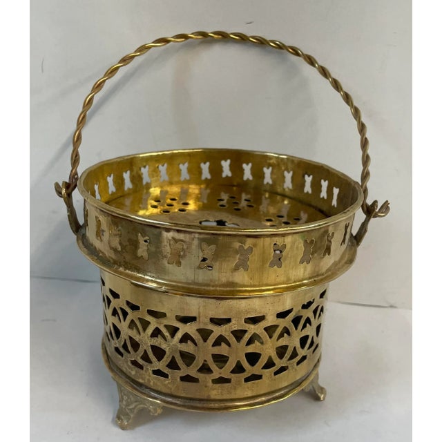 Vintage Brass Pierced Side and Top Candle Holder Lantern With Handle For Sale - Image 4 of 9