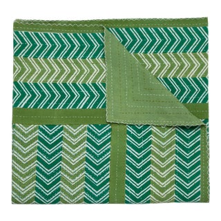 Chevron Hand Stitched Quilt, Queen - Green For Sale