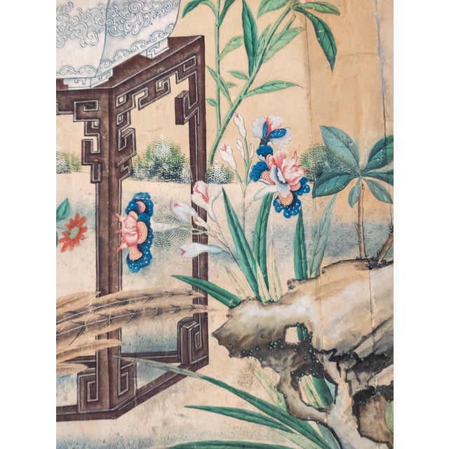 18th Century Chinese Watercolor Wallpaper Painting Bird of Paradise Floral Garden For Sale - Image 12 of 15