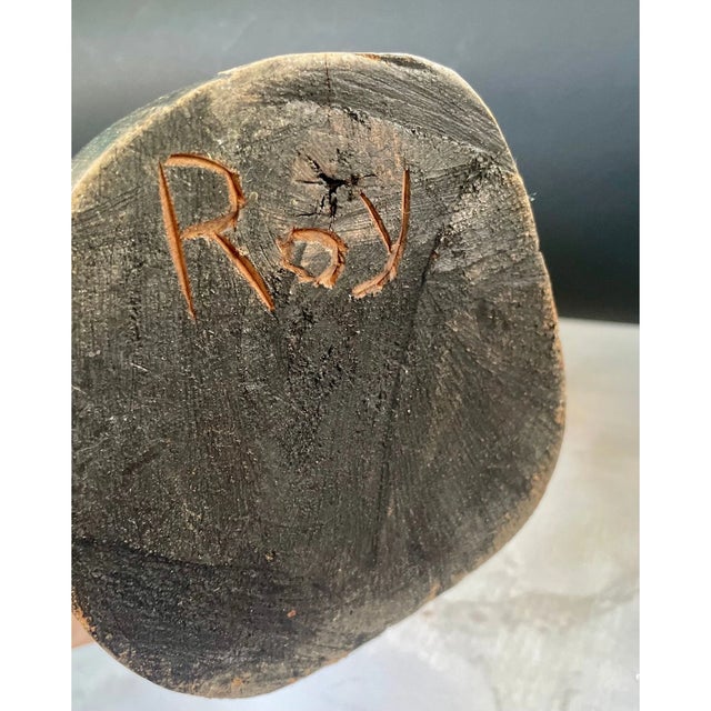 Vintage Hand-Carved Wooden Bust Sculpture Signed Roy • Fine Arts Decor For Sale - Image 10 of 10