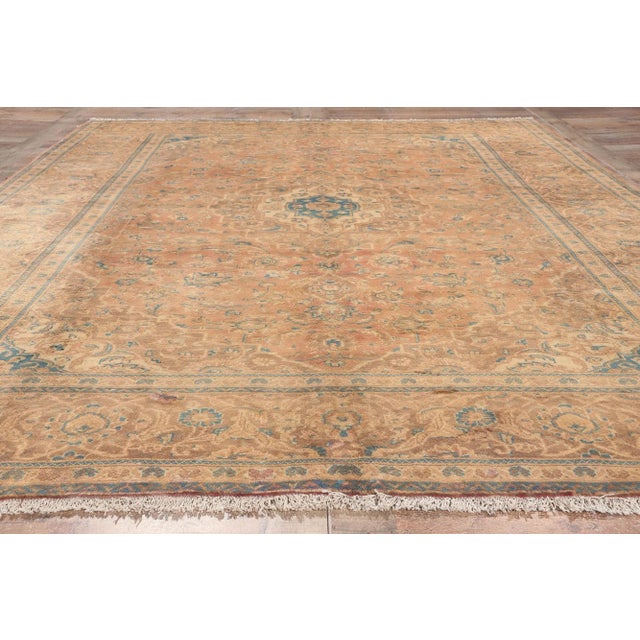 Terra Cotta Mid 20th Century Mid 20th Century Vintage Persian Yazd Rug - 08'00 x 11'03 For Sale - Image 8 of 9