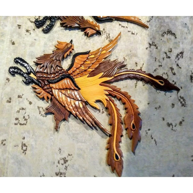 Vintage Mid Century Modern Handmade Custom Tri Colored Carved Wood Fighting Roosters Cocks - a Pair For Sale In West Palm - Image 6 of 7