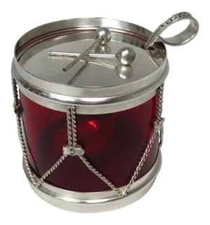 Vintage Sterling Silver & Ruby Glass Figurative Drum Jam Jar