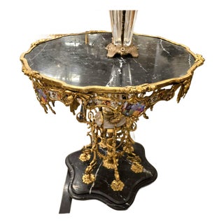 Monumental French Baroque Coffee Table With Glass Top, Marble Base & Gold Leaf Details For Sale