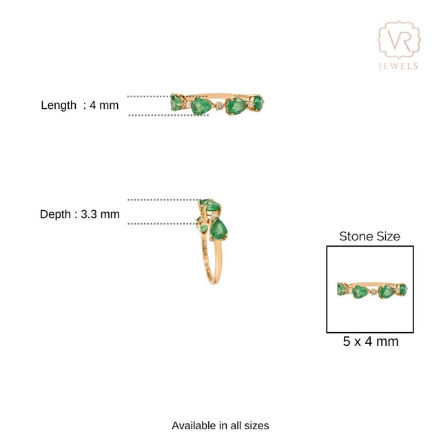 14k Gold Emerald Diamond Alternate Half Band for Wedding Ring Size 5.5 For Sale - Image 12 of 17