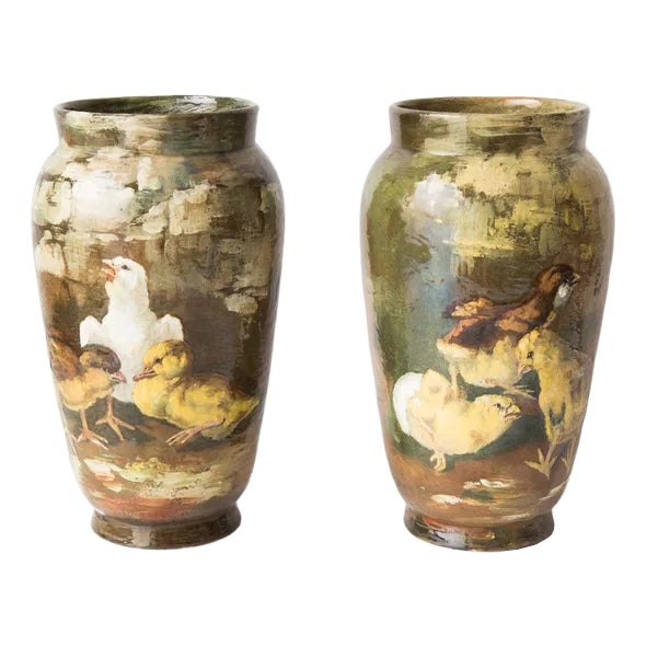 Barbotine Vases by Theodore Lefront, Set of 2 For Sale
