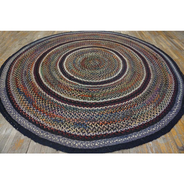 1930s American Braided Rug ( 9'10'' x 9'10'' - 300 x 300 ) Antique Braided American Usa Geometric Flat Weave Rug, Country...