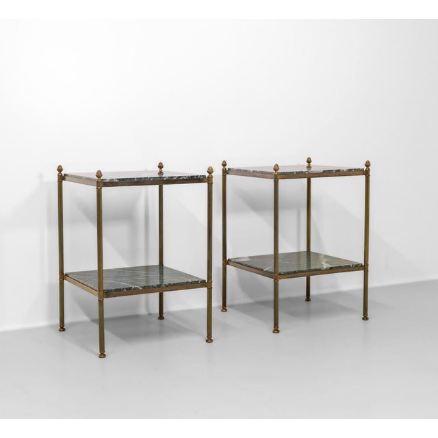 Antique Brass and Green Marble Etagere Side Tables, 1950, Set of 2 For Sale - Image 6 of 12