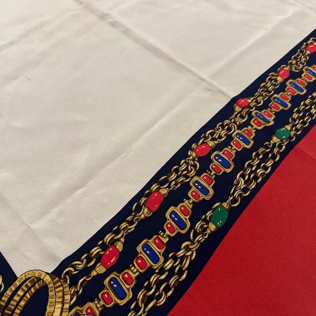 Red Elegant 1980s Silk French Carré Scarf by Chanel For Sale - Image 8 of 12