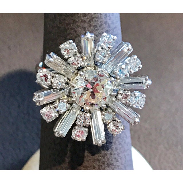 1.6 Carat Centre Diamond Flower Cocktail Engagement Platinum Ring Estate TDW 3.2 For Sale - Image 16 of 18