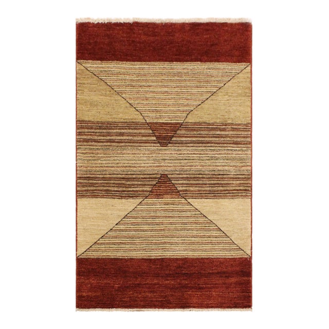 Abstract Gabbeh Beige/Red Wool Rug - 2'11'' X 5'1'' For Sale