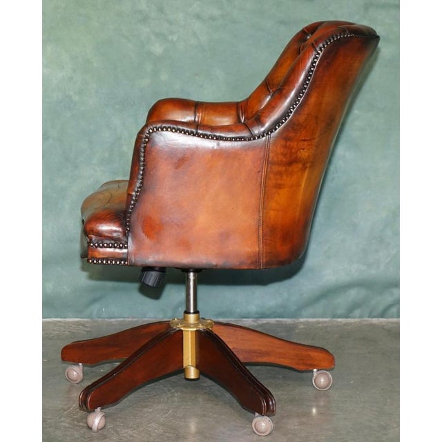 Vintage Tufted Leather Chesterfield Captain's Desk Chair For Sale - Image 16 of 18