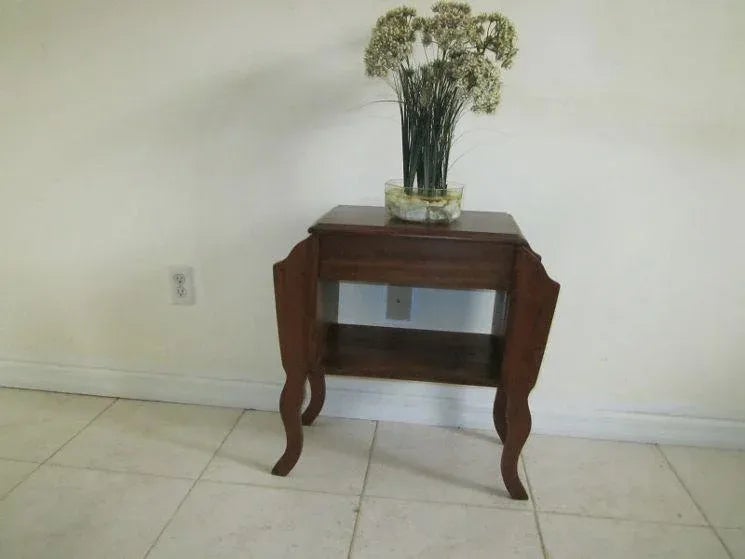 1980s Vintage Wood Magazine Rack Side End Table Dark Tone | Chairish