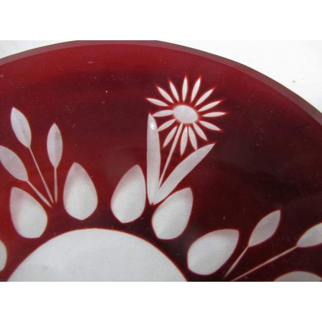 Early 20th Century Vintage Bohemian Glass Ruby Red Daisy Flower Crystal 6 3/4" Dessert Plate Set For Sale - Image 5 of 6