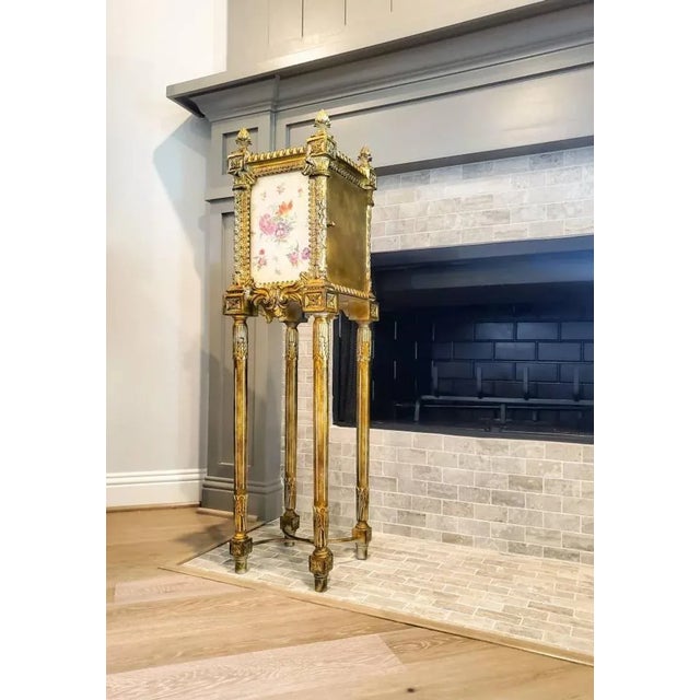 Gold 19th Century Neoclassical Louis XVI French Carved Gilded Porcelain Jewelry Cabinet For Sale - Image 8 of 11