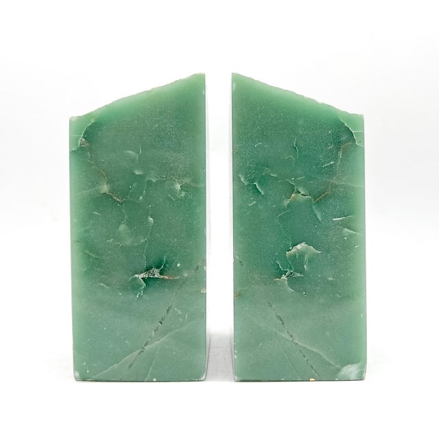 Contemporary Vintage Green Onyx Stone Bookends — Sculptural Natural Edge — Hollywood Regency / Organic Modern For Sale - Image 3 of 7
