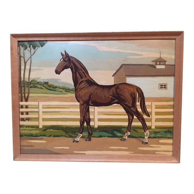 Large Vintage Paint by Number Horse Painting Chairish
