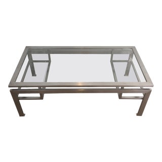 Brushed Steel Coffee Table with Small Glass on Each Side For Sale