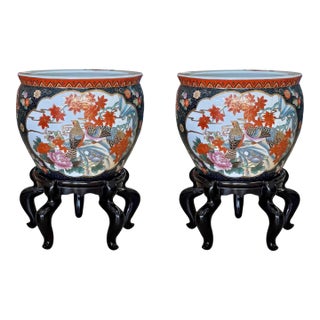 Late 20th Century Chinese Planters on Lacquered Stands - A Pair For Sale
