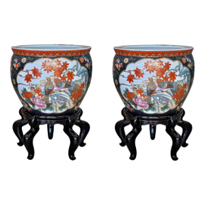 Late 20th Century Chinese Planters on Lacquered Stands - A Pair