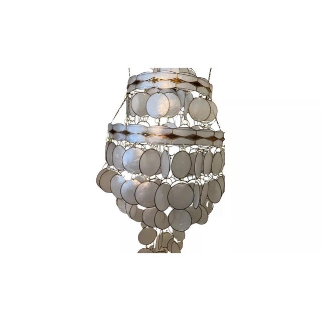 Vintage Mid Century Modern Capiz Hanging Chandelier Shell Lamp Brass 1960s For Sale - Image 4 of 10