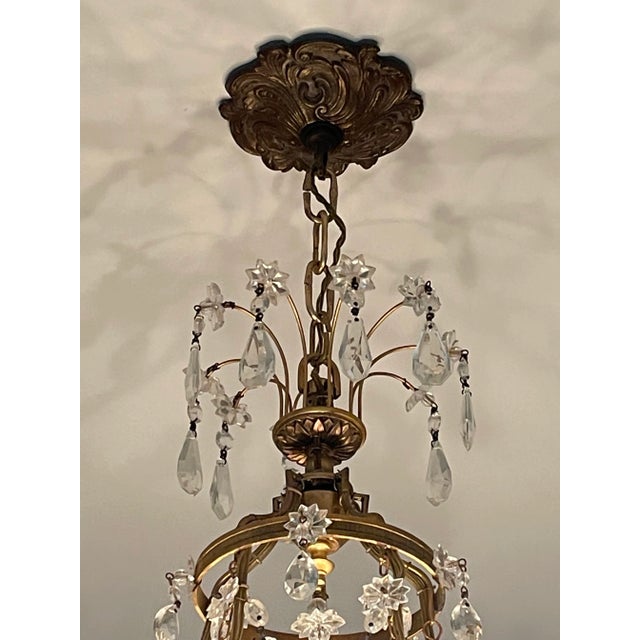 Traditional 1980s Vintage Empire Brass & Crystal Basket Chandelier With 10 Lights For Sale - Image 3 of 9