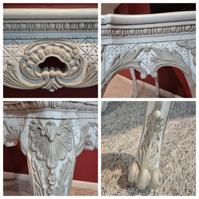Late 20th Century Louis XV Style Painted Carved Wood Marble Inset Console Table For Sale In Washington DC - Image 6 of 10