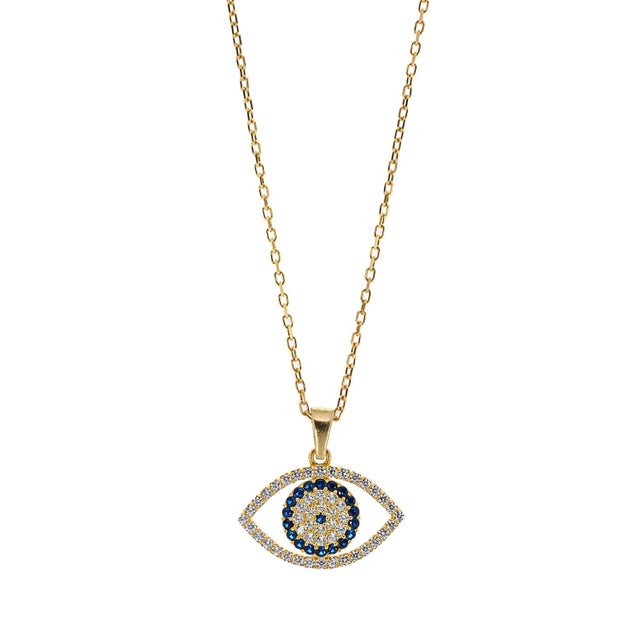 Gold Sparkly Gaze Evil Eye Gold Chain Necklace For Sale - Image 8 of 8
