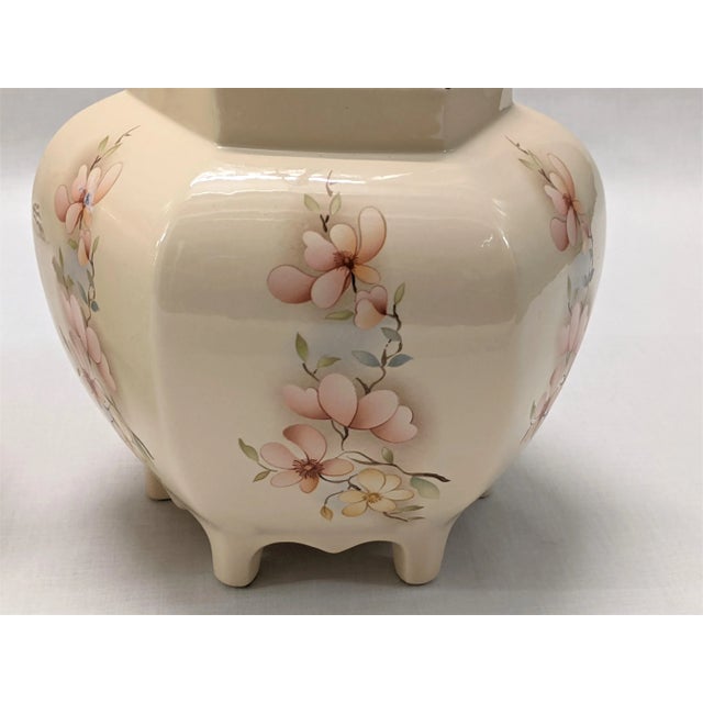 Cream Mid-Century Petite Floral Lamps - a Pair For Sale - Image 8 of 11