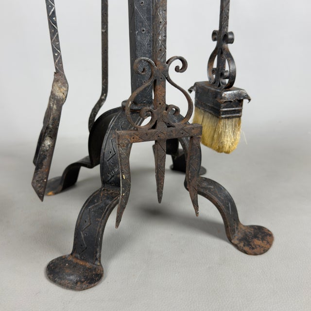 Metal Vintage Wrought Iron Fireplace Set Floor Lamp with Tools, 1940s For Sale - Image 7 of 10