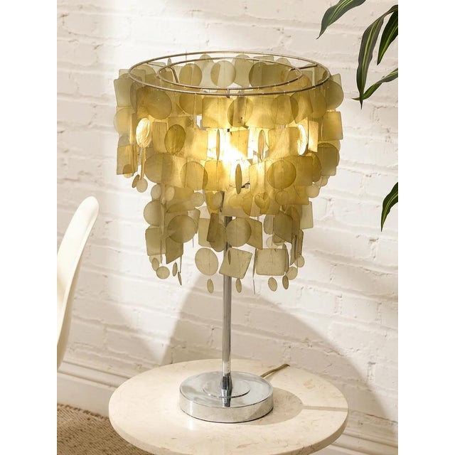 Art Deco Styled After Verner Panton Capiz Shell Table Lamp For Sale - Image 3 of 7