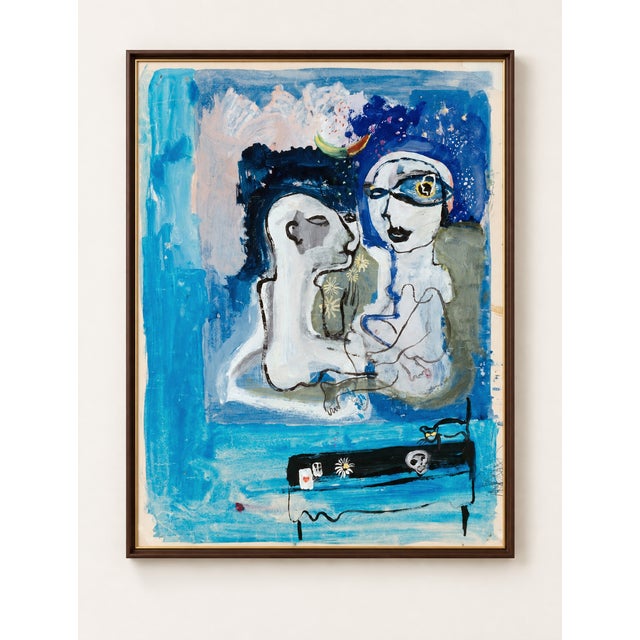 This blue modernist couple art print reproduces Walter Kurt Wiemken’s 1933 painting Liebespaar, or Loving Couple. Two...