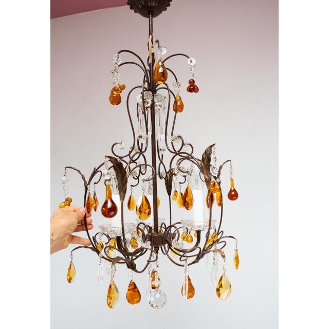 Vintage Italian Amber Glass Cage Chandelier For Sale - Image 6 of 11