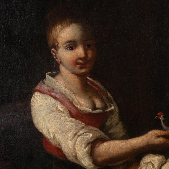 Early 19th Century Oil on Canvas Painting of Young Woman With Bird For Sale - Image 4 of 15