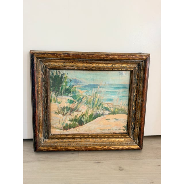 Sky Blue Early 20th Century Original Florence White Williams Coastal Landscape | Impressionist Style Oil Painting | Framed Seascape For Sale - Image 8 of 8