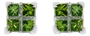 .925 Sterling Silver 3/8 Cttw Treated Green Princess-cut Diamond 4 Stone Composite Quad Stud Earring