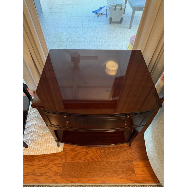 Baker Furniture Company Thomas Pheasant for Baker Bow-Front Mahogany Nightstands, Pair For Sale - Image 4 of 12