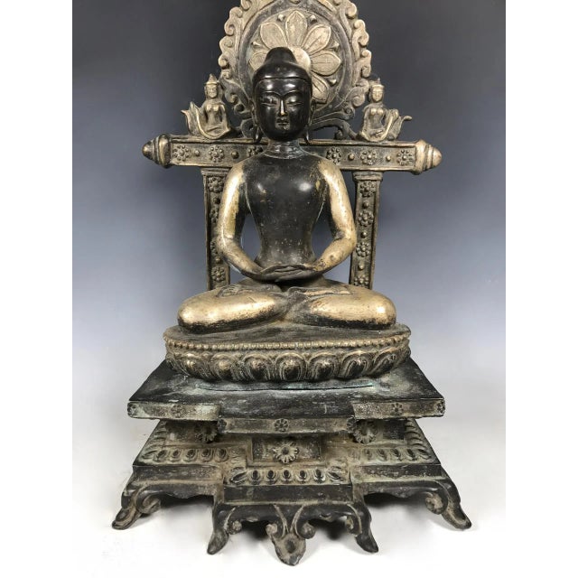 1970s Bronze Silver Gilt Tibetan Sitting Buddha For Sale - Image 4 of 11