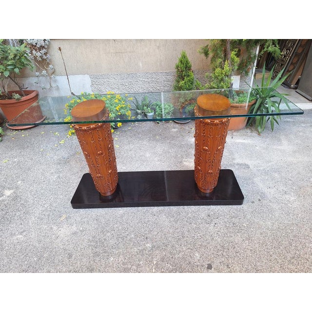 Vintage Console Table in Finely Crafted Wood with Floral Motifs by Pietro Lingeri, 1940s For Sale - Image 9 of 10