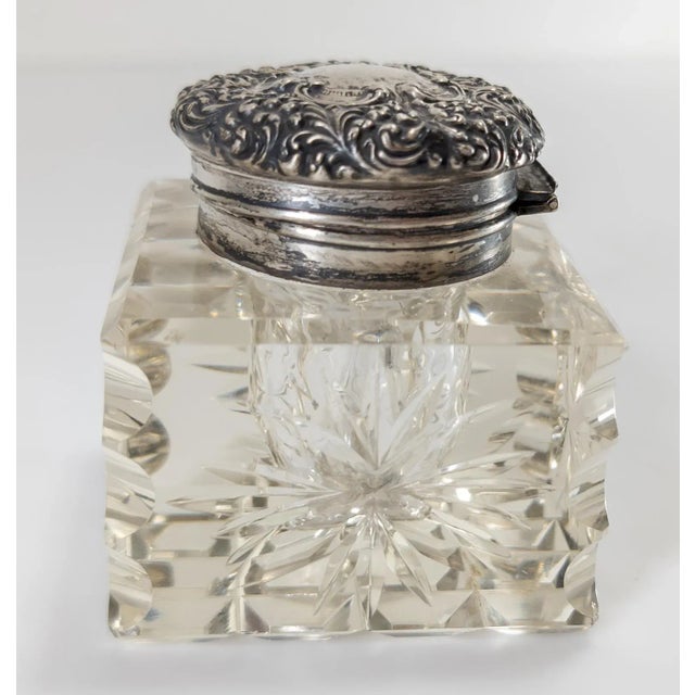 Early 20th Century Early 20th Century Sterling Silver and Crystal Glass Inkwell by Unger Brothers For Sale - Image 5 of 12
